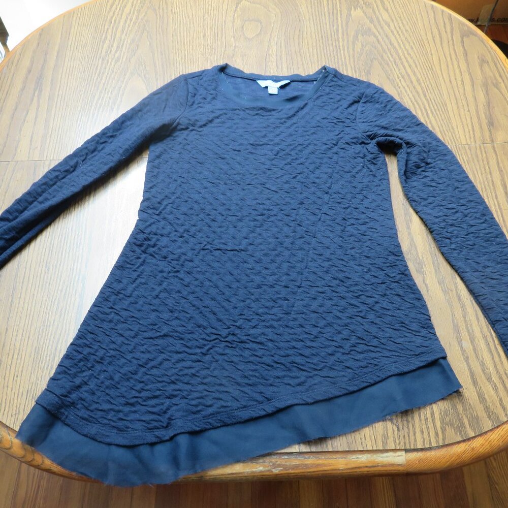 Simply Vera Vera Wang Navy Blue Long Sleeve Shirt with Asymmetrical Hem Size S